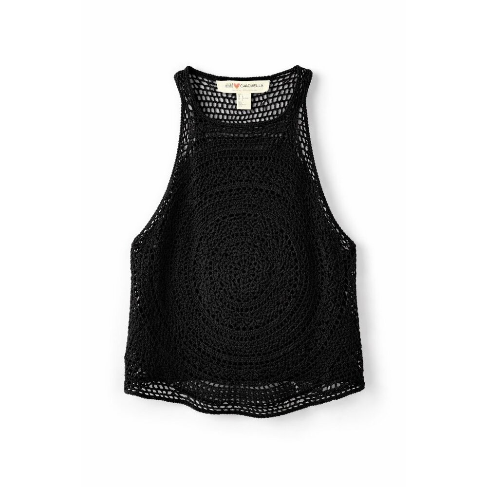 Coachella H&M. Crochet Knit Tank Top Festival Boho Black Size L hippie style